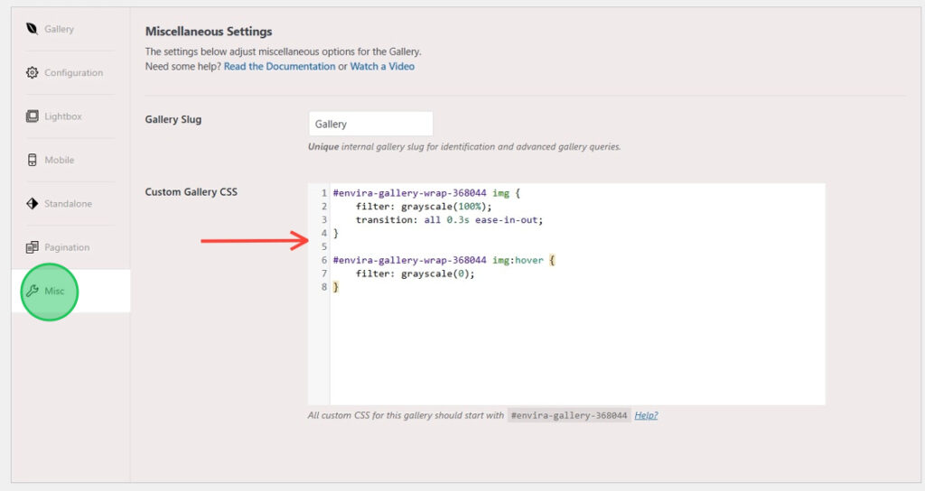 Add CSS Code to Use Black and White Filter For Envira Gallery Images