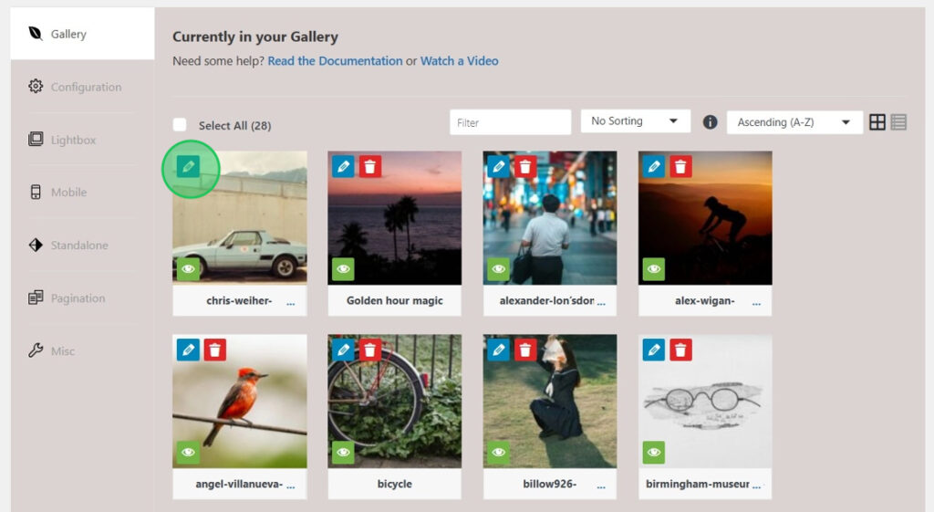 Edit your gallery images by clicking the blue pencil icon