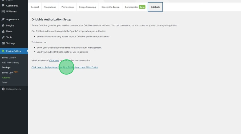 Authenticate Dribbble account