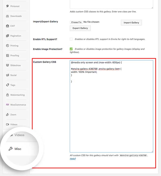 Set your Envira gallery to 1 column for mobile devices using CSS