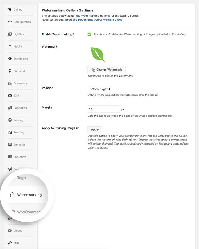 Click on the Watermarking tab to enable the watermark for your gallery