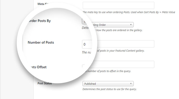 Number of posts Setting the number of featured posts in the Images tab