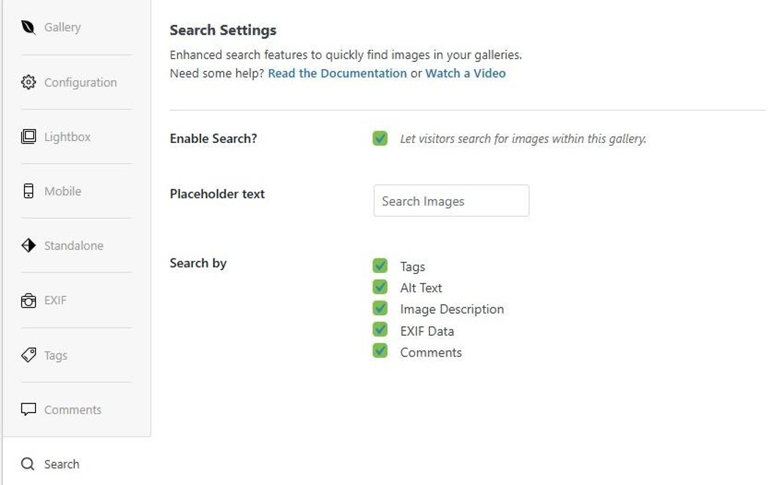 Search Addon Settings