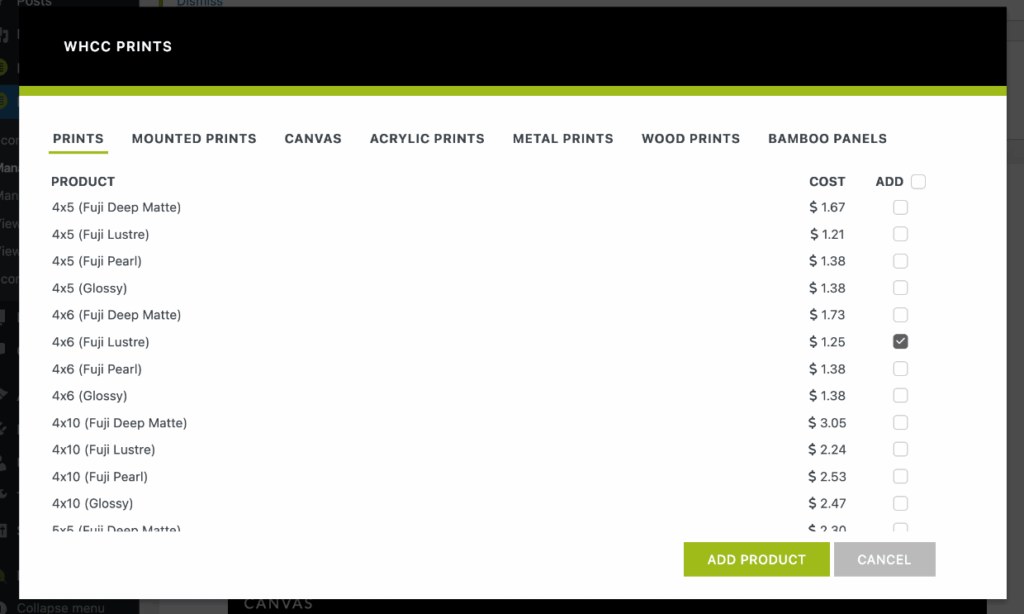Example of print fulfillment options in Imagely