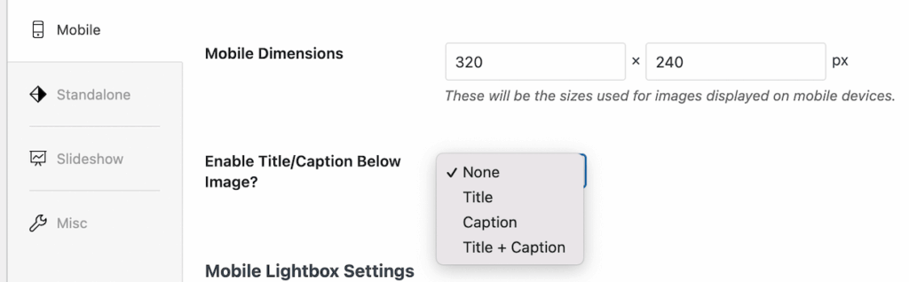 Envira mobile title and caption settings