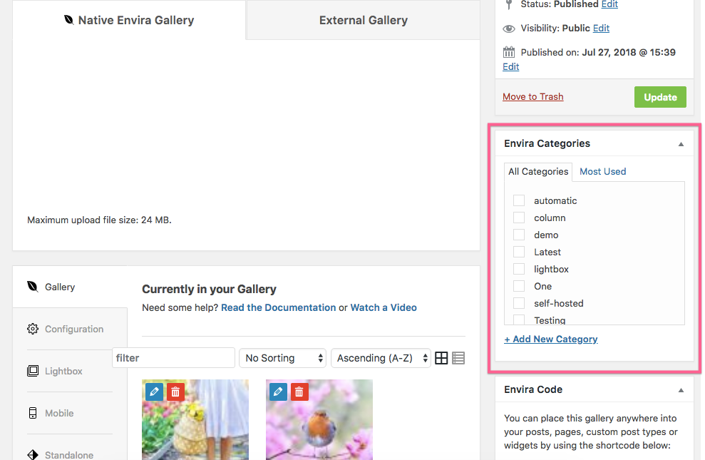 Envira Dynamic Album using Envira Categories